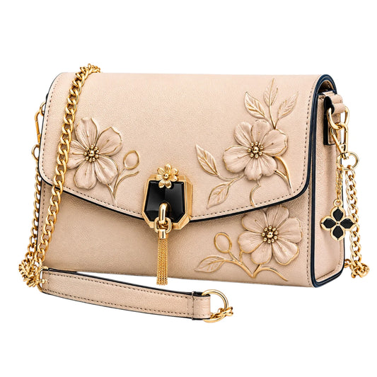 Blushbags Beige Floral Luxe Chain Shoulder Bag