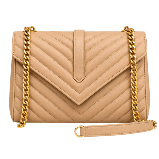 Blushbags Beige Quilted Chain Shoulder Bag  Elegant Women’s Luxury Purse