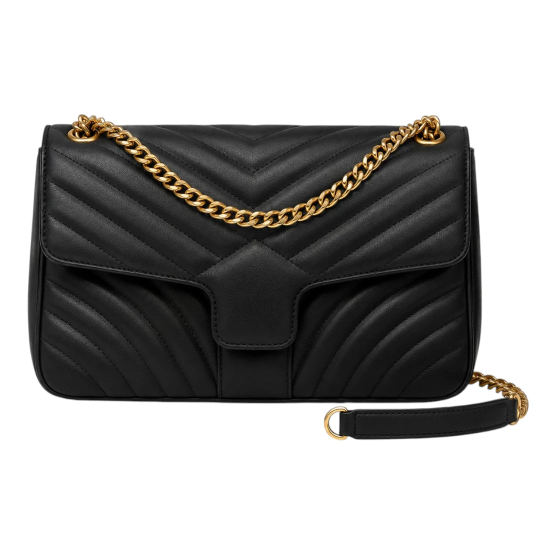 Blushbags Black Quilted Chain Shoulder Bag  Luxury Black Women’s Crossbody Purse