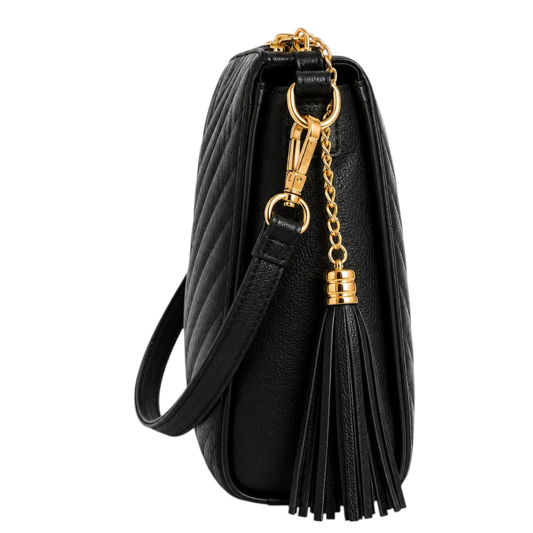 Blushbags Black Quilted Tassel Crossbody Bag