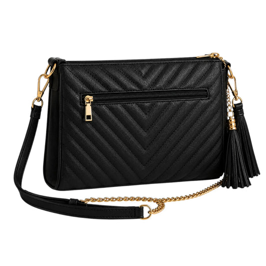Blushbags Black Quilted Tassel Crossbody Bag