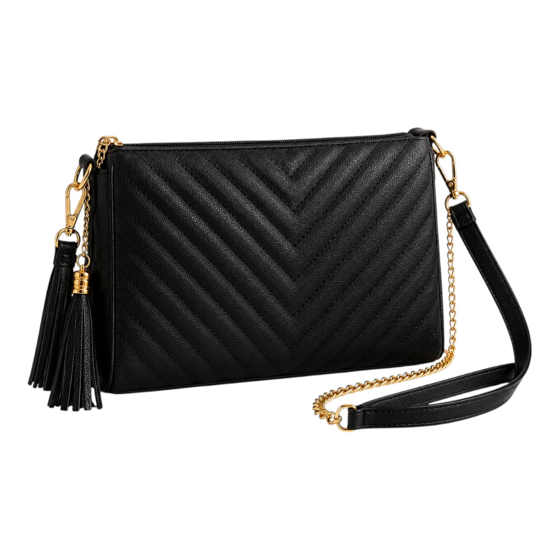 Blushbags Black Quilted Tassel Crossbody Bag